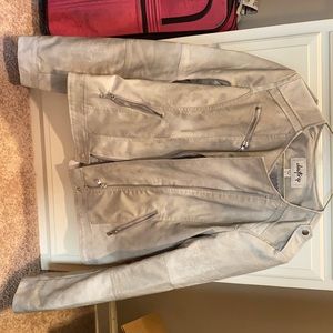 White/grey asymmetrical leather jacket